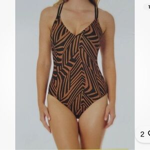 Hurley Zebra Print One Piece Swimsuit Black Brown XL